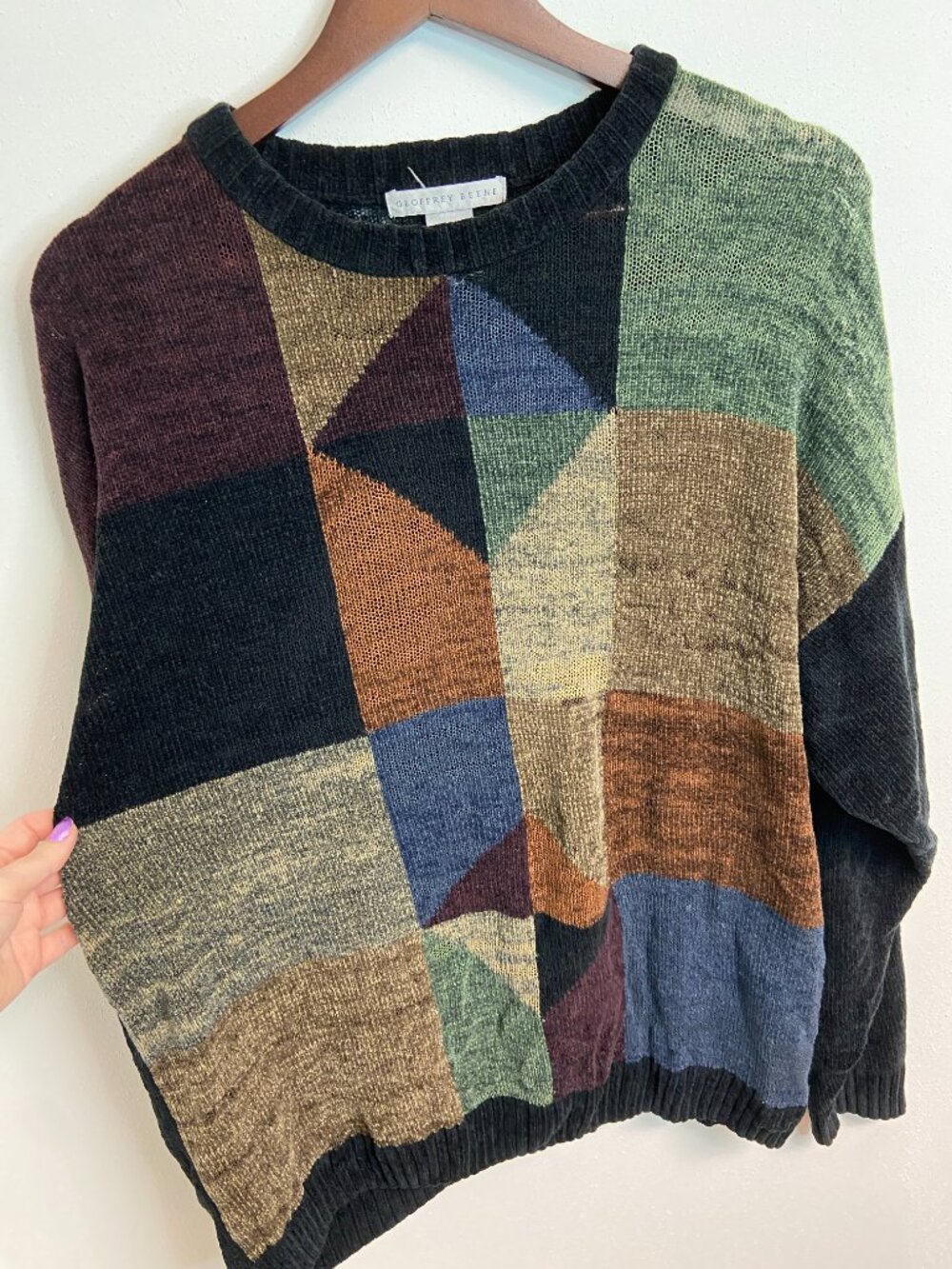 Vintage Men's Sweater Pullover Long Sleeve Color Block Multicolor L Geoffrey Bee